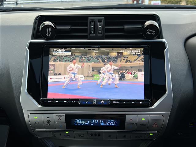 ランドクルーザープラド TX トヨタセーフティ 社外ナビ フルセグ/CD/DVD/SD/USB/BT/HDMI バックカメラ ビルトインETC サンルーフ ルーフレール コーナーセンサー 寒冷地仕様 積込みスタッドレスタイヤ(5枚目)