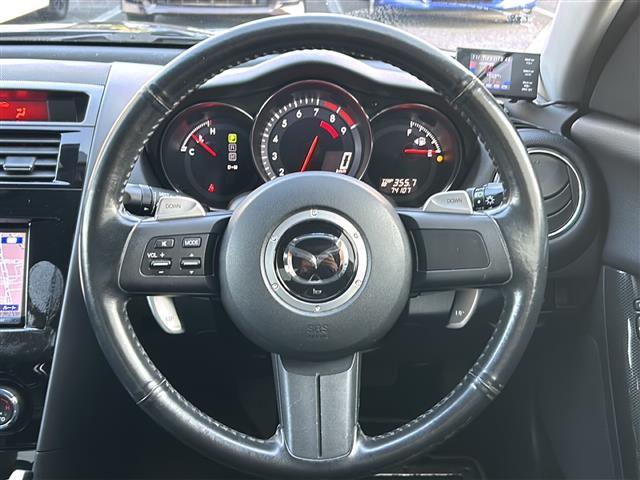 RX-8 タイプG アルパイン製純正HDDナビ(CD/DVD/DTV) バックカメラ ETC 前方ドライブレコーダー ステアリングスイッチ パドルシフト 純正フロアマット 社外18インチAW(3枚目)