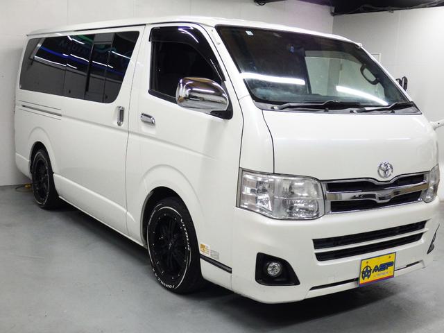 ハイエースバン ロングスーパーGL 社外エアロ 社外16インチAW ルーフスポイラーカバー ローダウン 社外SDナビ バックカメラ 両側スライドドア ETC 地デジ キーレス ドアバイザー(13枚目)