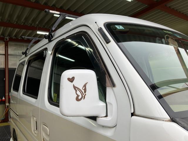 エブリイ ＰＡ　ハイルーフ　バス仕様　シートカバー　社外ナビＴＶ　Ｂｌｕｅｔｏｏｔｈ　ＥＴＣ　ルームミラー型ドラレコ　社外ウッドハンドル　フルエアロ　ＨＩＤヘッドライト　ルーフキャリア　タイミングチェーン（12枚目）