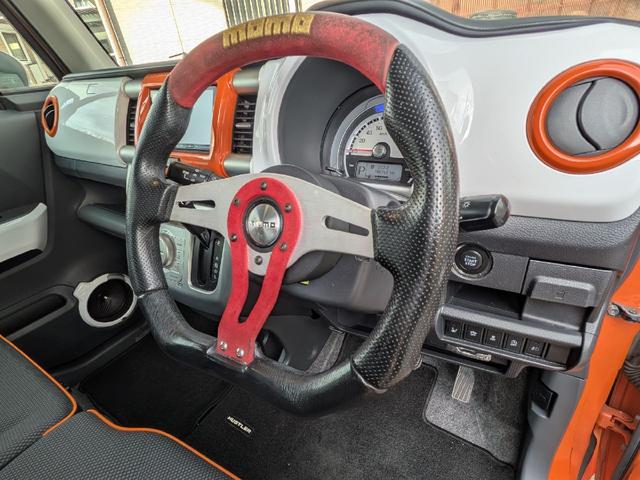 ハスラー Ｘターボ　ＨＫＳマフラー　ｍｏｍｏハンドル　社外メモリーナビ　ＴＶ　ＥＴＣ　スマートキー　ブレーキサポート　シートヒーター　　社外サス　社外ショック　アルミホイール　リアバンパー加工　ナンバー移設　タワーバー（20枚目）