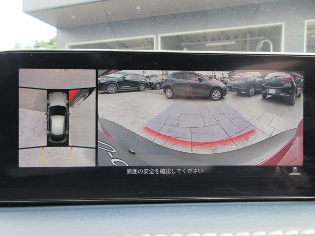 車両の前後左右に備えた敬４つのカメラを活用し、車両を上方から俯瞰したようなトップ映像のほか、前方・後方・左右両サイドの映像をセンターディスプレイに表示します。