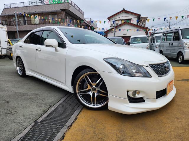 クラウン 2.5アスリート ナビパッケージ フルセグ BTオーディオ ローダウン 社外19AW ETC HID スマートキー 社外シートカバー D席パワーシート モデリスタエアロ(2枚目)