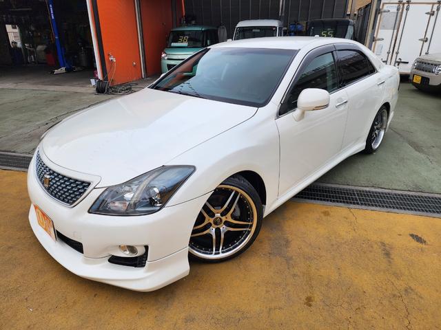 クラウン 2.5アスリート ナビパッケージ フルセグ BTオーディオ ローダウン 社外19AW ETC HID スマートキー 社外シートカバー D席パワーシート モデリスタエアロ(3枚目)