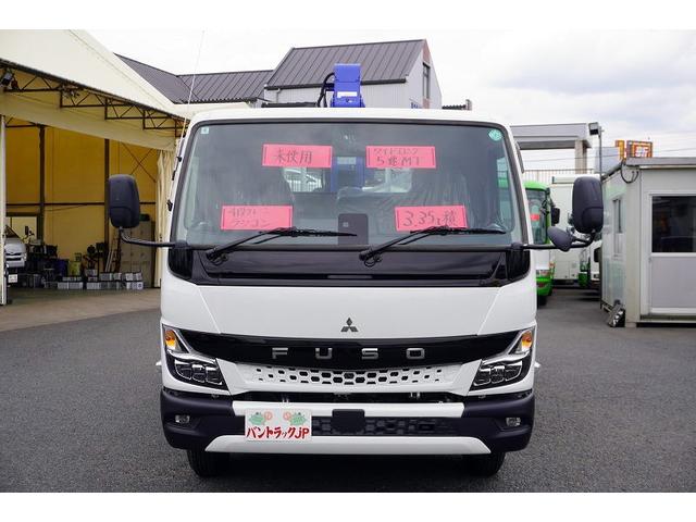 キャンター ワイドロング 4段クレーン 3.35t ラジコン 2.9t吊 積載3350kg タダノ製 フックイン バックカメラ ETC 坂道発進補助 左電格ミラー LEDヘッドライト フォグランプ スマートキー 衝突軽減ブレーキ 車線逸脱警報 5速MT(3枚目)