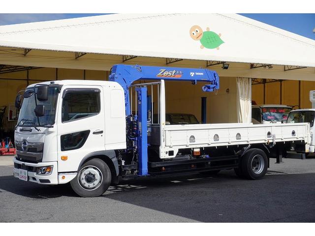 ヒノレンジャー 増トン ベッド付 4段セルフクレーン 7.4トン積 ラジコン 標準幅 積載7400kg タダノ製 ハイジャッキ アユミ板掛け フックイン 2.93t吊 差違いアウトリガー 5.4m長 セイコーラック ロープ穴5対 ETC2.0 6速MT 重機運搬 回送(9枚目)