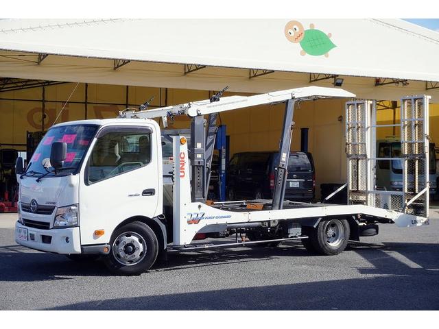 デュトロ キャリアカー 2台積 3.4トン積 ウインチ ラジコン 古河ユニック 積載3400kg 油圧リアゲート バックカメラ ETC ナビ フルセグ 左電格ミラー 坂道発進補助 電動パーキングブレーキ フォグランプ 衝突軽減ブレーキ 車線逸脱警報 6速MT 積載車(7枚目)
