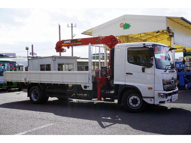 ヒノレンジャー 増トン 4段クレーン 7.7トン積 5.5m長 ラジコン 標準幅 ベッド付 積載7700kg 古河ユニック製 フックイン 2.93t吊 差違いアウトリガー 角足 セイコーラック 坂道発進補助 オートエアコン 衝突軽減ブレーキ 車線逸脱警報 6速MT(8枚目)