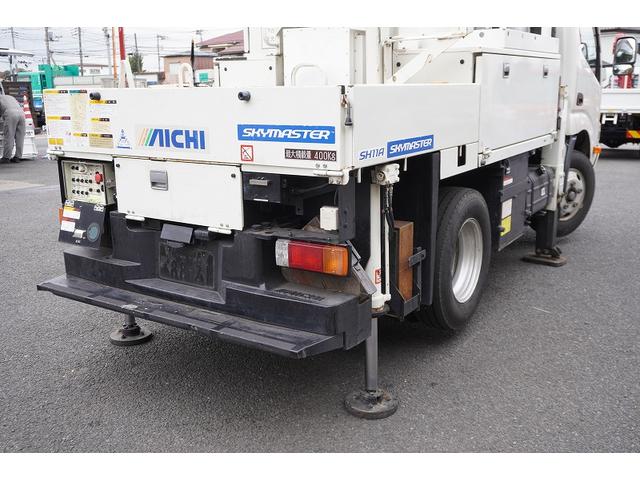 デュトロ 高所作業車 アイチ製 SH11A 最大地上高11m 5速MT FRPバケット 工具入れ ユニットアワー2048h サブバッテリー ブーム自動格納 ジャッキ自動張出 左電格ミラー 坂道発進補助 ETC フォグランプ 電動パーキングブレーキ 電気工事(42枚目)