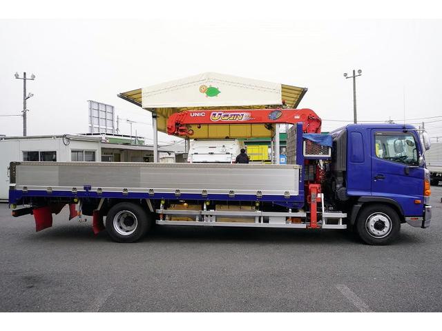 ヒノレンジャー 増トン ベッド 4段クレーン 7.1トン積 6m長 ラジコン 標準幅 積載7100kg 古河ユニック製 アルミブロック フックイン 2.93t吊 差違いアウトリガー 角足 セイコーラック アオリ上部プロテクター 鳥居板張り工具入れ 坂道発進補助 メッキ(3枚目)