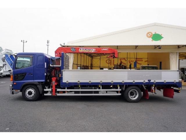 ヒノレンジャー 増トン ベッド 4段クレーン 7.1トン積 6m長 ラジコン 標準幅 積載7100kg 古河ユニック製 アルミブロック フックイン 2.93t吊 差違いアウトリガー 角足 セイコーラック アオリ上部プロテクター 鳥居板張り工具入れ 坂道発進補助 メッキ(6枚目)