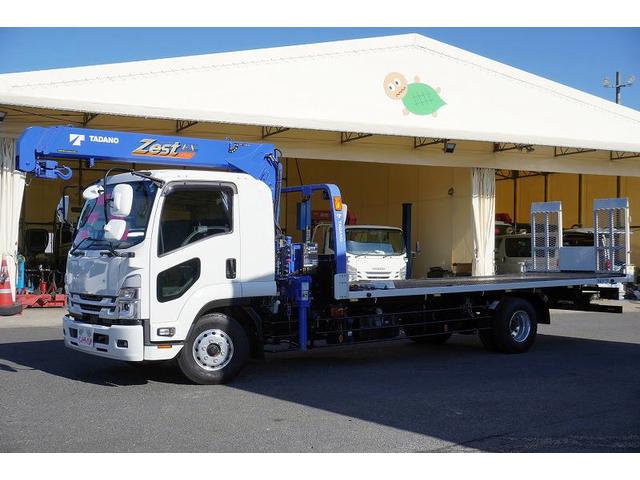 フォワード 増トン　標準幅　ベッド　３段クレーン　セーフティーローダー　ＡＴ車　タダノ製　車載専用　ラジコン　フックイン　２．９３ｔ吊　ウインチ　アオリ無し　床フック　荷台シマ板張り　坂道発進補助　左電動格納ミラー　社外ナビ　バックカメラ　アルミホイール（10枚目）
