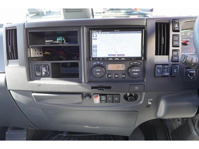 フォワード 増トン　標準幅　ベッド　３段クレーン　セーフティーローダー　ＡＴ車　タダノ製　車載専用　ラジコン　フックイン　２．９３ｔ吊　ウインチ　アオリ無し　床フック　荷台シマ板張り　坂道発進補助　左電動格納ミラー　社外ナビ　バックカメラ　アルミホイール（12枚目）