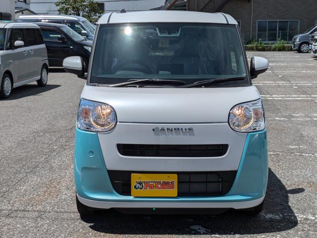 ムーヴキャンバス 届出済未使用車 オートライト バックカメラ USB ステアリングオーディオスイッチ リアパーキングセンサー オートエアコン プッシュスタート スマートキー 電動格納ミラー 左右電動スライドドア(6枚目)