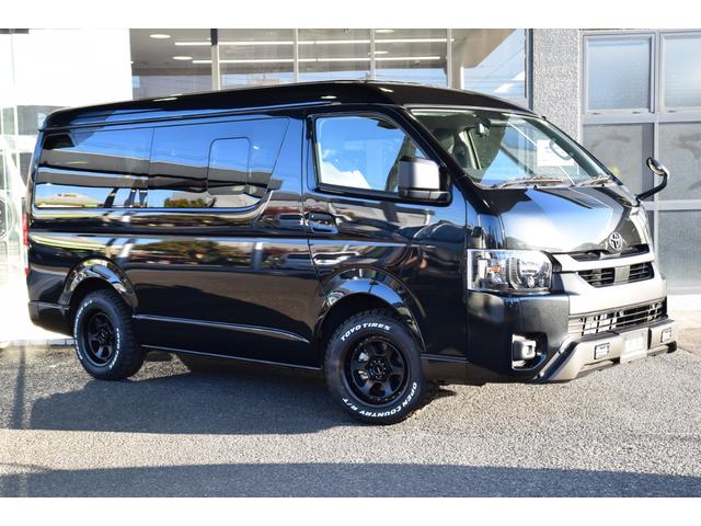 ハイエースワゴン GL 千葉BLACKSTYLE フロントバンパーガード ESSEX16インチアルミ 25mmオーバーフェンダー フローティングナビ 12.8型後席モニター 天井スピーカー デジタルインナーミラー(5枚目)