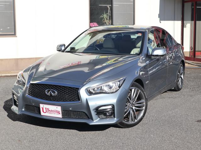 スカイライン 350GT ハイブリッド タイプSP HAGANEブルー ベージュ革内装 本木目パネル アンビエントライト パドルシフト 衝突防止支援 純正ナビ BT/TV再生 全方位カメラ ETC LEDライト 純正19インチアルミ 25年製タイヤ(5枚目)