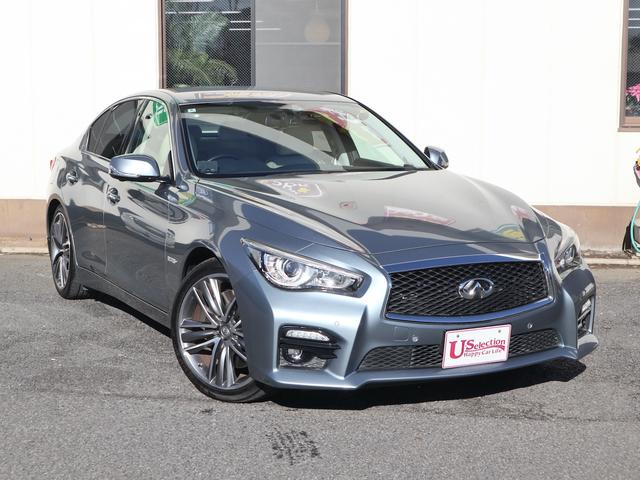 スカイライン 350GT ハイブリッド タイプSP HAGANEブルー ベージュ革内装 本木目パネル アンビエントライト パドルシフト 衝突防止支援 純正ナビ BT/TV再生 全方位カメラ ETC LEDライト 純正19インチアルミ 25年製タイヤ(6枚目)