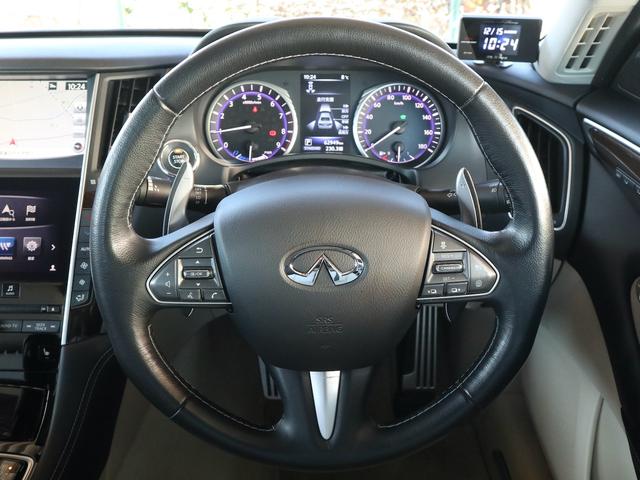 スカイライン 350GT ハイブリッド タイプSP HAGANEブルー ベージュ革内装 本木目パネル アンビエントライト パドルシフト 衝突防止支援 純正ナビ BT/TV再生 全方位カメラ ETC LEDライト 純正19インチアルミ 25年製タイヤ(13枚目)