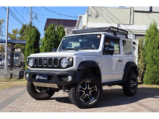 ジムニーシエラ ＪＣ　ＪＡＯＳスポーツカウル　スキッドプレート　丸型ＬＥＤテール　ＢＡＴＴＬＥＺマフラー　ＭＫＷ１６インチＡＷ　ＯＰＥＮＣＯＵＮＴＲＹ．Ｒ／Ｔタイヤ　ＣＡＮＵＳリフトアップ車高調　　ルーフラック　リアラダー（2枚目）