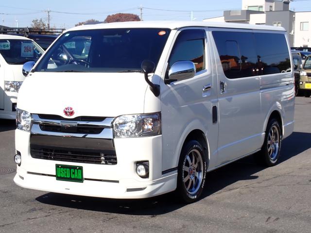 ハイエースバン スーパーGL ダークプライムII 記録簿 モデリスタエアロ ナビ 地デジ 純正LEDヘッドライト Bluetooth デジタルインナーミラー スマートキー 社外17アルミ ホワイトレター AC100V ETC 衝突軽減 横滑り防止(11枚目)