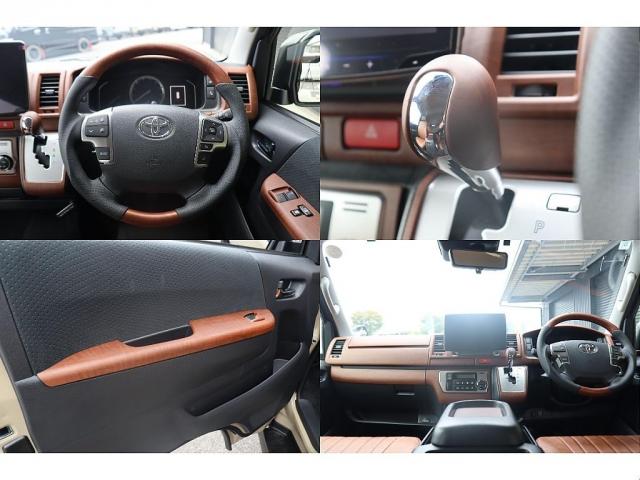 ハイエースバン ロングスーパーGL アースカラーパッケージ ベージュ ガソリン2WD 角目フェイス クラシックテール カリフォルニア16インチAW ナスカータイヤ アルパインナビ 茶木目インパネ ベッドキット シートカバー ETCPVM(14枚目)