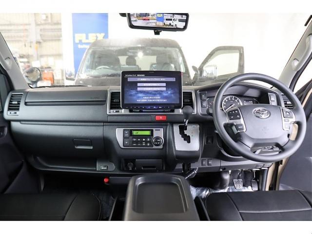 ハイエースバン ロングスーパーGL アースカラーパッケージ ブラックエディション仕様/オフロードパッケージ BIG-X11インチナビ 高さ調整式ベットキット フロントエアロ オーバーフェンダー LEDテール NT-1アルミ ダンロップ(2枚目)