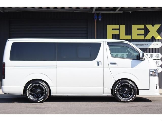 ハイエースバン スーパーGL ダークプライムII ダークプライムII ディーゼル2WD DELF04/17インチAW ナスカータイヤ アルティメットテール フロントエアロ オーバーフェンダー ローダウン アルパインナビ ETC PVM デジタルミラー(14枚目)
