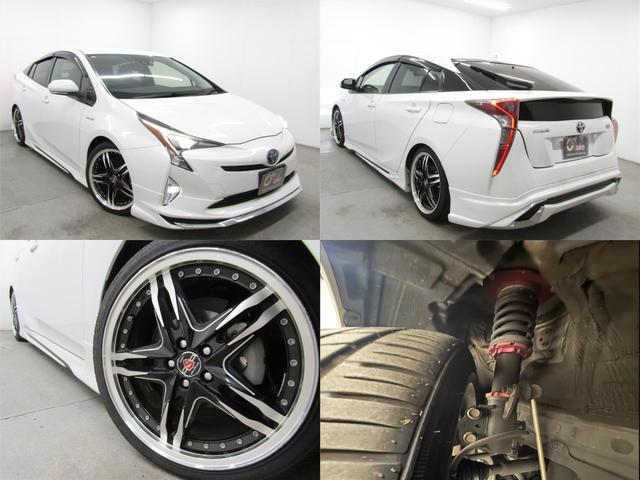 プリウス Ｓ　セーフティセンスＰＫＧ　フルエアロ　車高調　１８インチＡＷ　黒本革調シート　ナビＢカメラ　ブルートゥース　ドラレコ　レーダークルーズＣ　プリクラッシュセーフティシステム　レーンキープアシスト（2枚目）