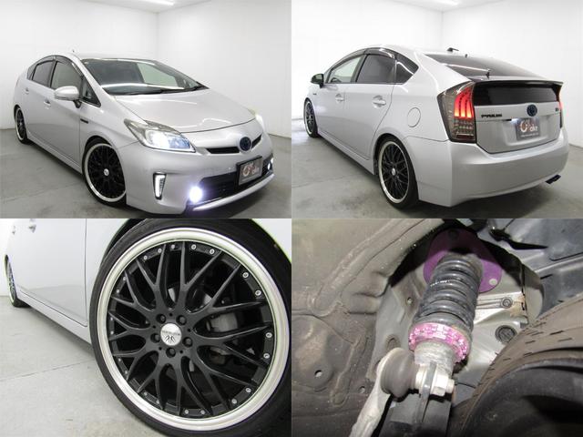 プリウス Ｇ　後期　黒半革シート　車高調　１９インチＡＷ　ＬＥＤテールランプ　ＬＥＤデイライト　ＨＩＤヘッドライト　ＬＥＤフォグ　８インチナビＢカメラ　コンビハンドル　オートクルーズＣ　タッチトレーサーディスプレイ（2枚目）