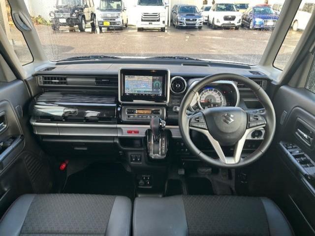 スペーシアカスタム 4WDハイブリッドXSターボ 新品タイヤ/保証書/社外 SDナビ/セーフティサポート(スズキ)/両側電動スライドドア/シートヒーター 前席/全方位モニター用カメラ/車線逸脱防止支援システム/シート ハーフレザー 全周囲カメラ(4枚目)