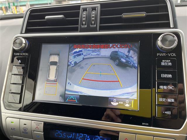 ランドクルーザープラド TX Lパッケージ 4WD 純正メーカーナビ フルセグTV パノラマモニター LEDヘッドライト ETC2.0 オプションアルミ 純正エアロ 黒革シート シートヒーター&クーラー ガナドールマフラー ドラレコ 保証書(8枚目)