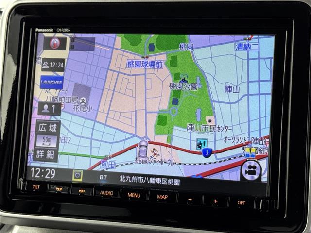 スペーシアギア ハイブリッドＸＺ　ターボ　純正８型ナビ（フルセグＴＶ）　全方位カメラ　衝突被害軽減　レーンキープ　コーナーセンサー　両側パワースライドドア　ルーフレール　パドルシフト　アイドリングストップシートヒーター　前後ドラレコ　ＥＴＣ（3枚目）