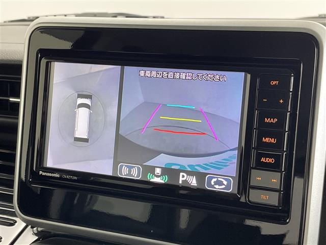 スペーシアカスタム ハイブリッドXSターボ 4WD 純正メモリナビ(BT/FM/AM/フルセグTV) 全周囲カメラ ステアリングスイッチ パドルシフト 両側パワースライドドア ハーフレザーシート シートヒーター サンシェード ウィンカーミラー(5枚目)