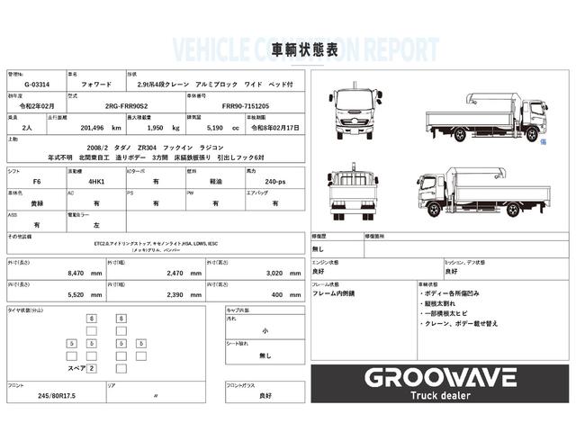 フォワード ２．９ｔ吊４段クレーン　ワイド　ベッド付　アルミブロック　タダノ　ラジコン　フックイン　造りボデー　５，５２０×２，３９０　２４０馬力　車検付　積載１．９５ｔ　Ｆ６　６速　マニュアル　４ｔクレーン　４段ブーム　古河ユニック　ＵＩＮＣ　送信機（2枚目）