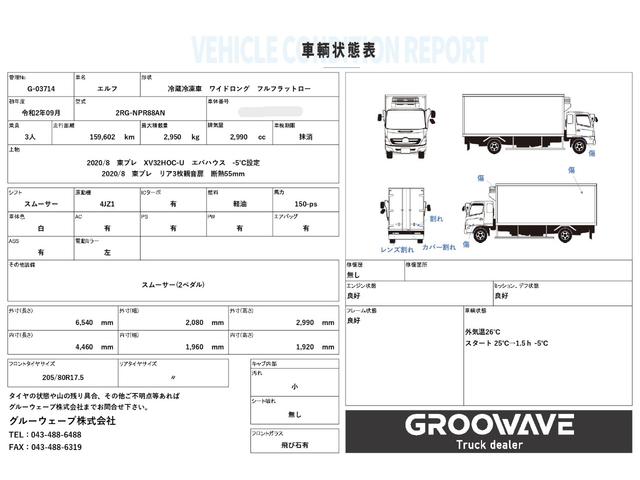 エルフトラック 冷蔵冷凍車　ワイドロング　東プレ　ＸＶ３２ＨＯＣ－Ｕ　－５℃設定　エバハウス　４，４６０×１，９６０×１，９２０　積載２．９５ｔ　シフト：スムーサー　セミオートマ　２ペダル　中温仕様　－５度　ＥＴＣ１．０　バックカメラ（2枚目）