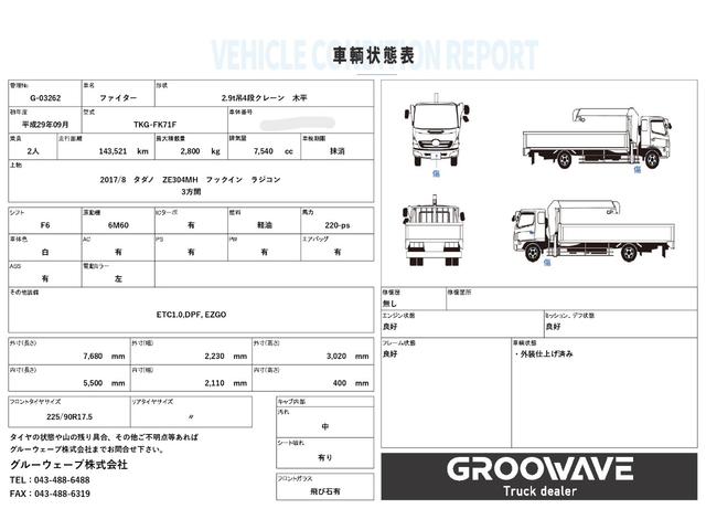 ファイター ２．９ｔ吊４段クレーン　木平　タダノ　ＺＥ３０４ＭＨ　フックイン　ラジコン　５，５００×２，１１０　外装仕上げ済　積載２．８ｔ　Ｆ６　６速　マニュアル　古河ユニック　ＵＮＩＣ　吊ｔ数２．９ｔ吊　４段ブーム　送信機　４ｔクレーン（2枚目）