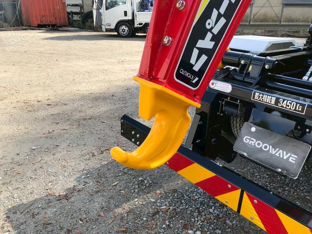 ファイター フックロール　極東開発　ＪＭ０４－５５－Ｄ　ツインホイスト　キャブバックステップ　ラジコン　走行３９０ｋｍ　車検付　積載３．４５ｔ　Ｆ６　６速　マニュアル　アームロール　バックカメラ　ＬＤＷＳ（16枚目）