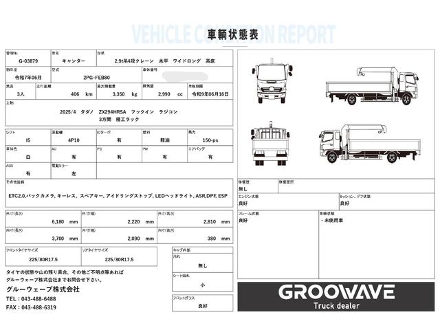 キャンター ２．９ｔ吊４段クレーン　木平　ワイドロング　タダノ　ＺＸ２９４ＨＲＳＡ　フックイン　ラジコン　３，７００×２，０９０　積載３．３５ｔ　走行４０６ｋｍ　車検付　Ｉ５　５速　マニュアル　吊ｔ数２．９ｔ吊　４段ブーム　古河ユニック　送信機（2枚目）