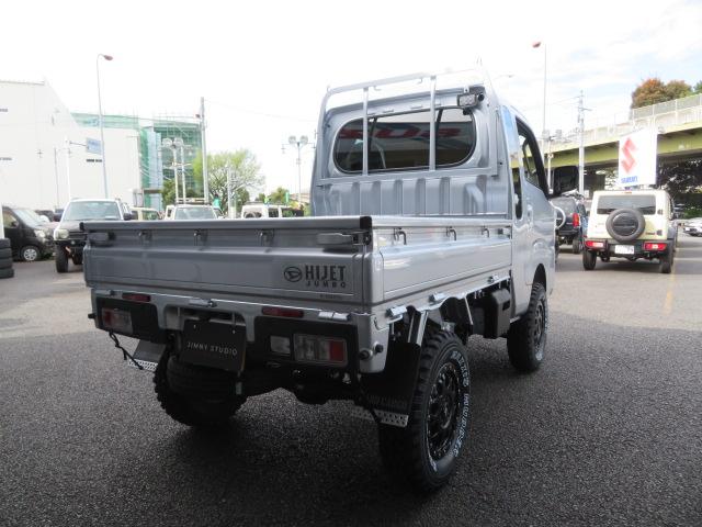 ハイゼットトラック ジャンボエクストラ　４インチアップ　フロントガードバー　バックショット１９５Ｒ１４　ＸＴＲＥＭＥ－Ｊ　ＸＪ０４　電子制御式４ＷＤ　スーパーデフロック　ＣＶＴ　視界補助パック　マッドフラップ（5枚目）