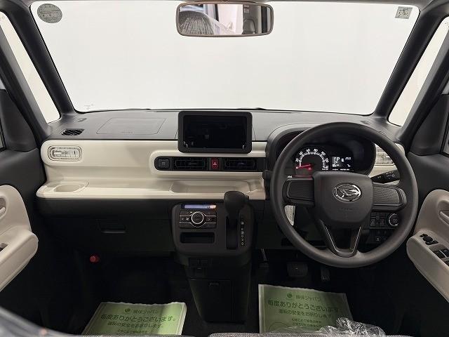 ムーヴキャンバス ストライプスＸ　届出済未使用車　両側電動スライドドア　クリアランスソナー　レーンアシスト　衝突被害軽減システム　オートライト　スマートキー　アイドリングストップ　電動格納ミラー　ベンチシート　ＣＶＴ　盗難防止システム（2枚目）