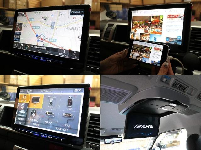 ハイエースワゴン GL ロング 新車8型 メカレスBIG-X11インチナビ 大型12.8フリップダウン 床張りフローリングフロア 全席黒革調シートカバー 1.5インチローダウン 新作Delf06 17インチAW ナスカータイヤ(3枚目)