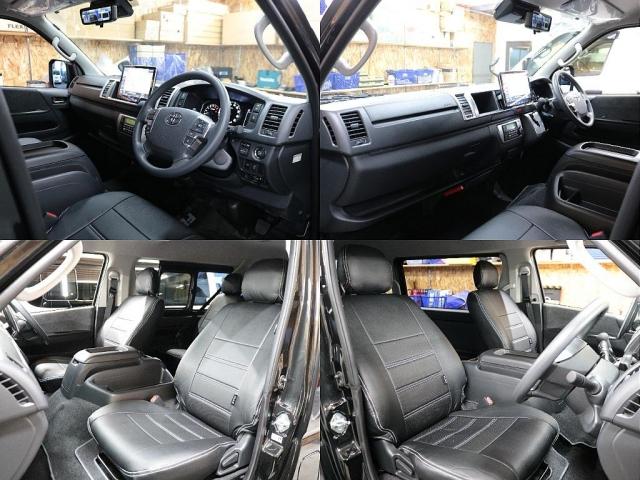 ハイエースワゴン GL ロング 新車8型 メカレスBIG-X11インチナビ 大型12.8フリップダウン 床張りフローリングフロア 全席黒革調シートカバー 1.5インチローダウン 新作Delf06 17インチAW ナスカータイヤ(8枚目)