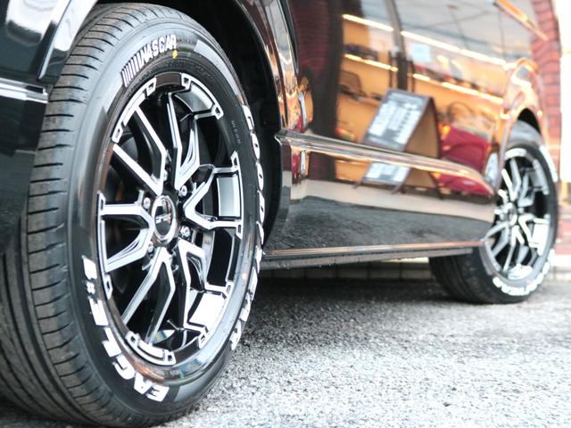 ハイエースワゴン GL ロング 新車8型 メカレスBIG-X11インチナビ 大型12.8フリップダウン 床張りフローリングフロア 全席黒革調シートカバー 1.5インチローダウン 新作Delf06 17インチAW ナスカータイヤ(78枚目)