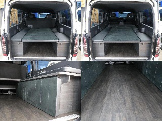 ハイエースバン スーパーGL ダークプライムII ロングボディ ワンオーナー FLEXオリジナル内装Ver4 家具付ベットキット 床張りフローリングフロア フルセグナビ ナビ連動ドラレコ コーナーセンサー 新品Delf06AW ナスカー 1.5インチローダウン(3枚目)