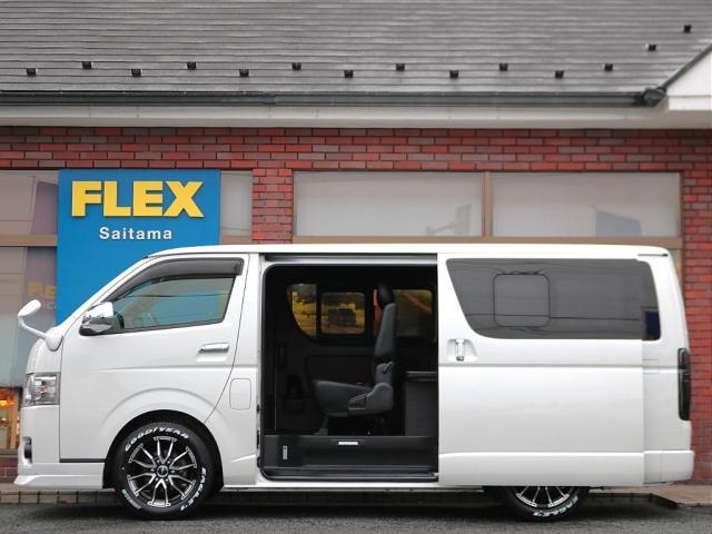 ハイエースバン スーパーGL ダークプライムII ロングボディ ワンオーナー FLEXオリジナル内装Ver4 家具付ベットキット 床張りフローリングフロア フルセグナビ ナビ連動ドラレコ コーナーセンサー 新品Delf06AW ナスカー 1.5インチローダウン(13枚目)