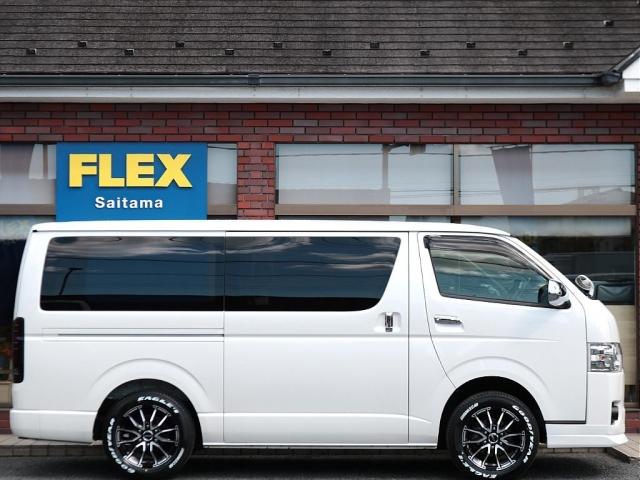 ハイエースバン スーパーGL ダークプライムII ロングボディ ベットキット BIG-X11インチナビ FLEXフロントスポイラー アルティメットIILEDテール Delf06 17インチAW ナスカーレタータイヤ トヨタセーフティセンス 両側パワースライドドア(15枚目)