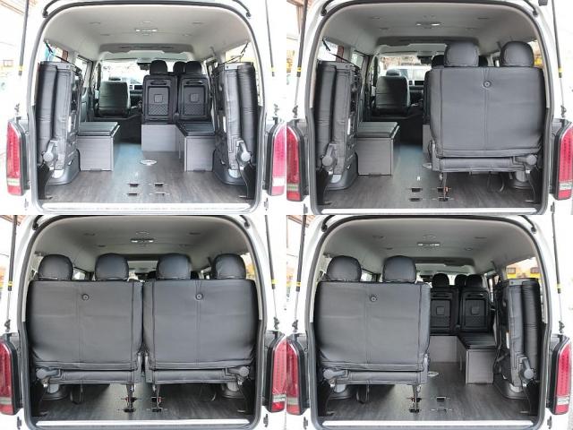 ハイエースワゴン GL ロング FLEX内装アレンジ【familiar】ベット&テーブル車中泊仕様 BIG-X11インチナビ HDMIスマホミラーリング フローリングフロア デジタルインナーミラー パノラミックビューモニター TSS(9枚目)