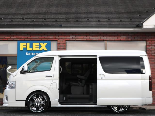 ハイエースワゴン GL ロング FLEX内装アレンジ【familiar】ベット&テーブル車中泊仕様 BIG-X11インチナビ HDMIスマホミラーリング フローリングフロア デジタルインナーミラー パノラミックビューモニター TSS(69枚目)