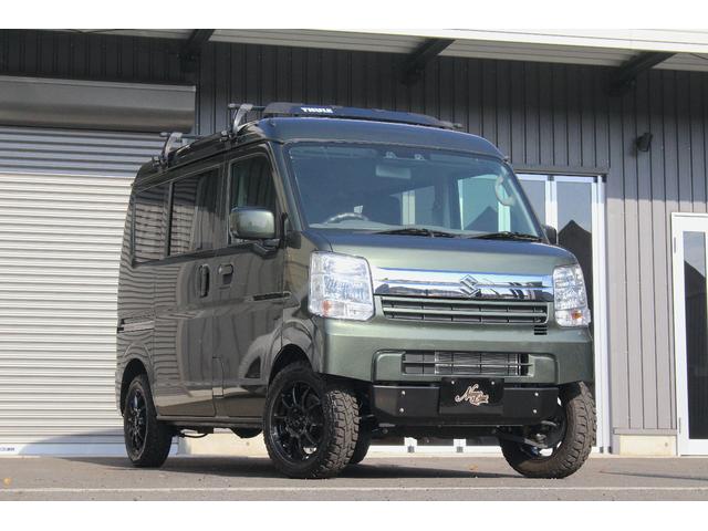 エブリイ ジョイン 5型 5MT 4WD セーフティサポート ナビ/フルセグTV 14ホイール&オープンカントリー 革調シートカバー&チェック柄フロアーマット ショートバンパー化&スキッドバンパー イエローキャリパー(11枚目)