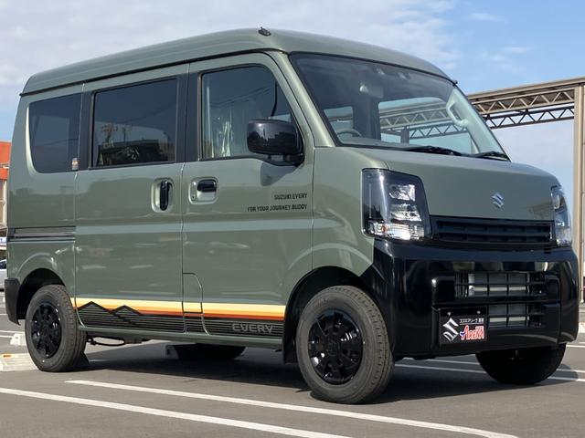 エブリイ Ｊリミテッド　届出済未使用車　特別仕様車　フルオートエアコン　両側パワースライドドア全席ＰＷ　セキュリティー　シ－トヒ－タ－　ＳＲＳ　ＬＥＤライト　Ｗエアバック　パーキングセンサー　キーフリーシステム　ＡＣ（5枚目）